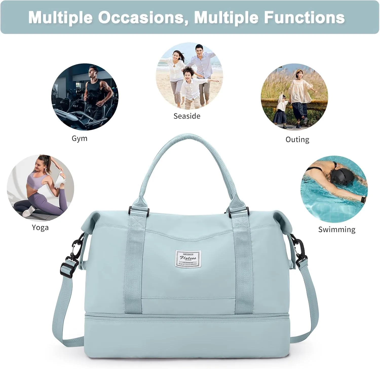 Travel Duffel Bag,Sports Tote Gym Bag,Shoulder Weekender Overnight Bag for Women