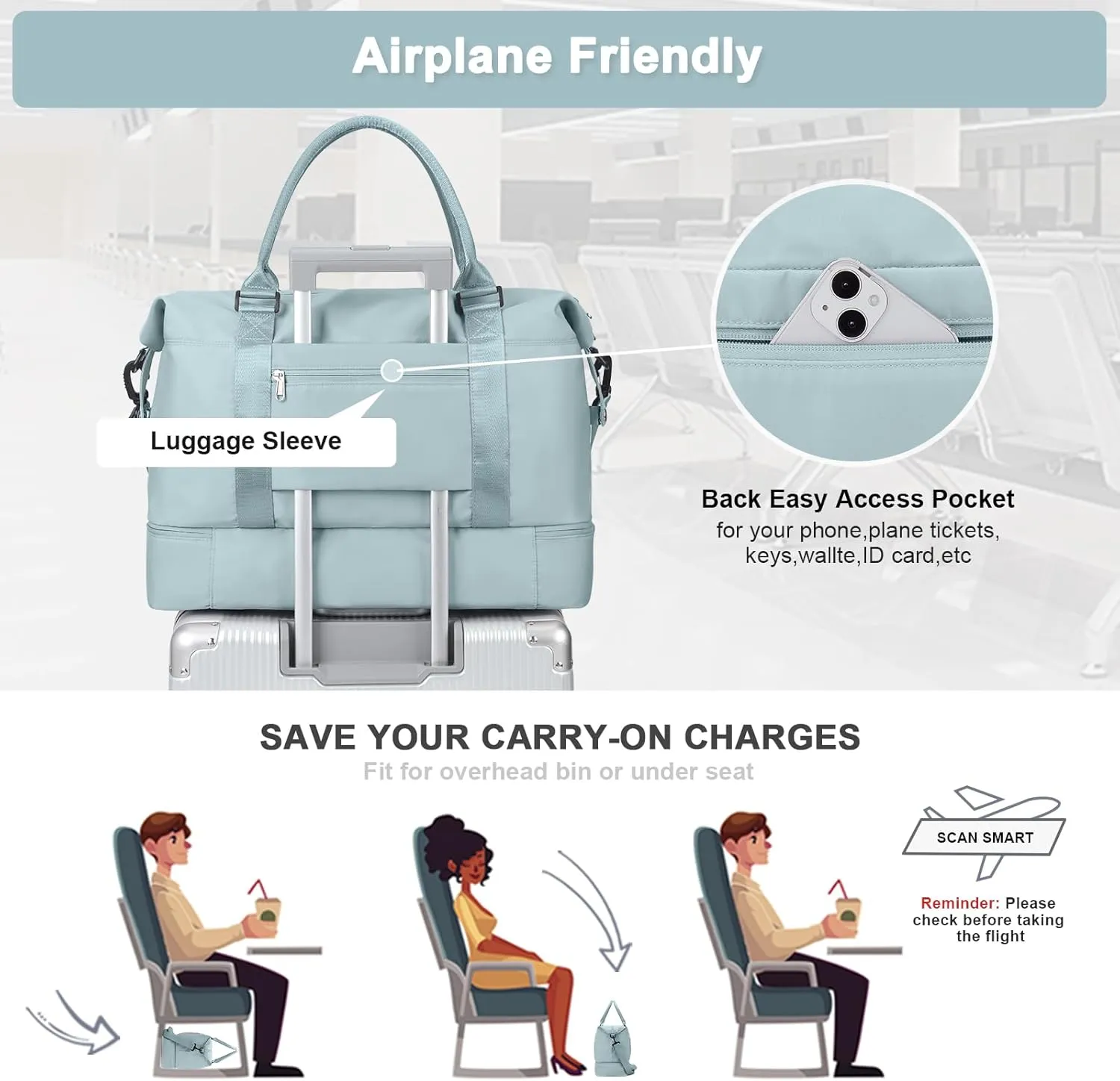 Travel Duffel Bag,Sports Tote Gym Bag,Shoulder Weekender Overnight Bag for Women