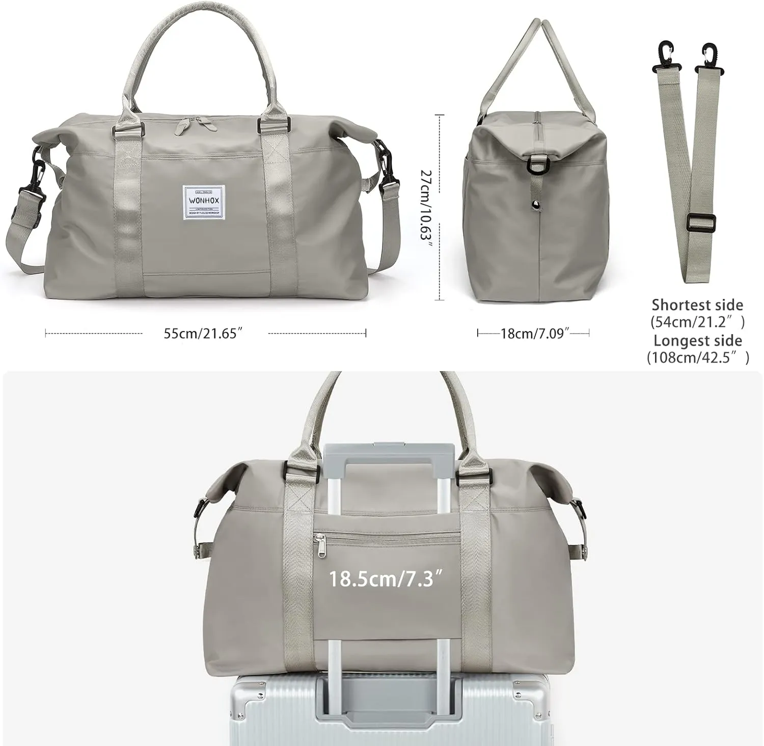 Travel Duffel Bag,Waterproof Duffel Gym Tote Bag Personal Item Bag,Large Sports Weekender Carry On Overnight Bags for Women with Wet Pocket,Duffel Hospital Bag,GreyBrown