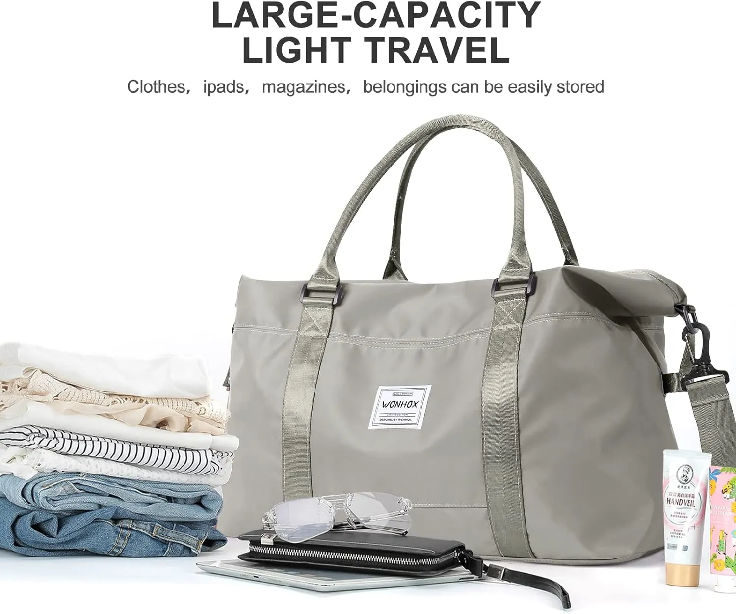 Travel Duffel Bag,Waterproof Duffel Gym Tote Bag Personal Item Bag,Large Sports Weekender Carry On Overnight Bags for Women with Wet Pocket,Duffel Hospital Bag,GreyBrown