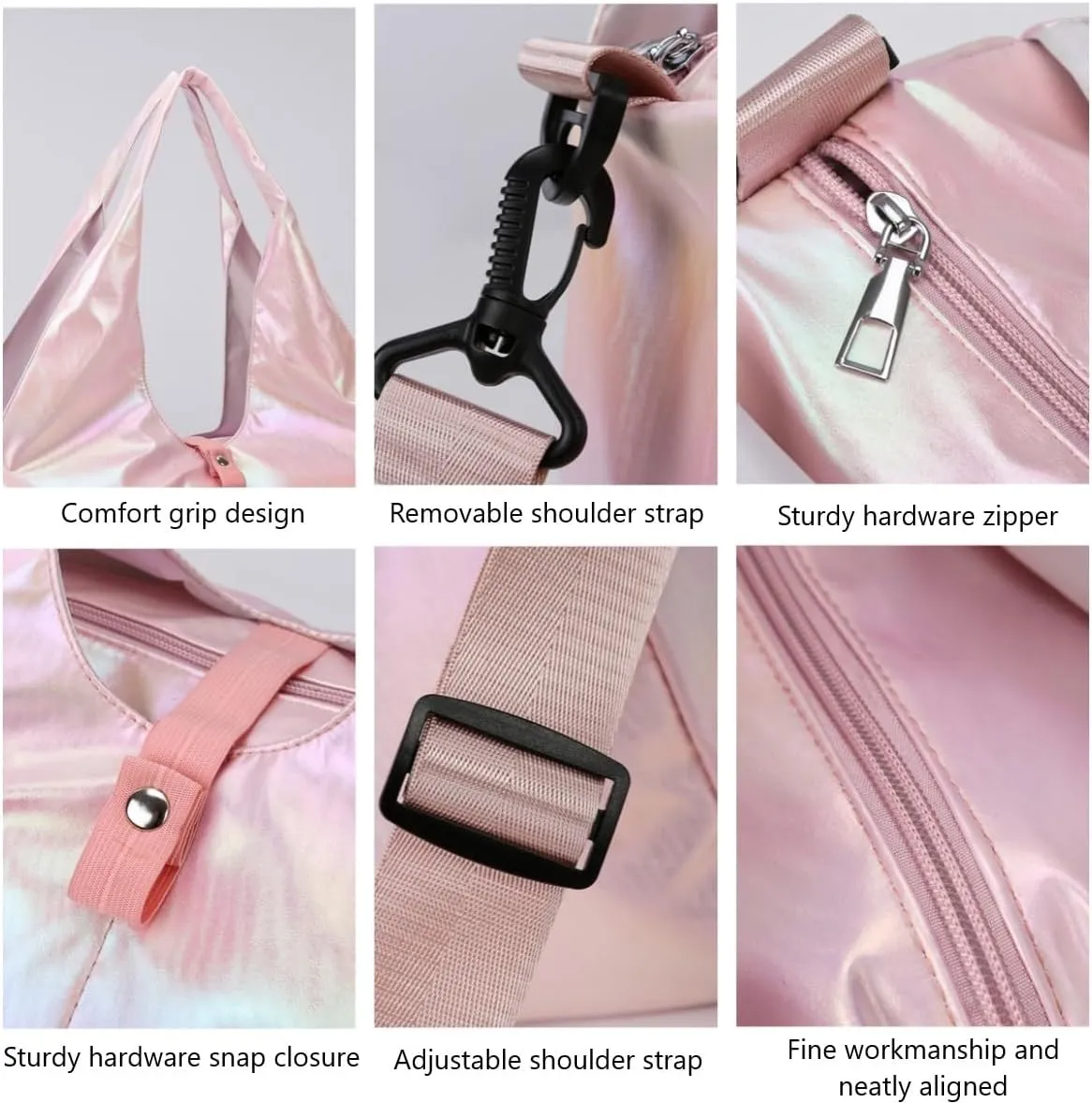 Travel Gym Bag for Women, Waterproof Gym Bag Carry On Weekender Bag with Shoe Compartment & Wet Pocket,Carrying Workout Gear, Makeup and Accessories (Pink)