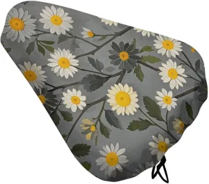 Tree Branch Yellow and White Floral Pattern Bike Seat Cover Water-Repellent Exercise Bike Seat Cushion Bicycle Saddle Cover with Drawstring Rain Snow Dust Covers for City Mountain Road Biking