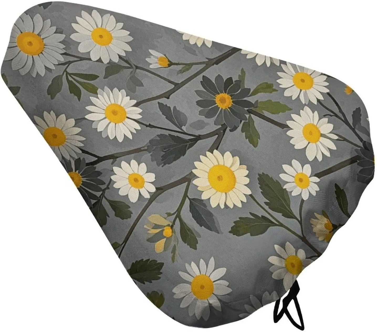 Tree Branch Yellow and White Floral Pattern Bike Seat Cover Water-Repellent Exercise Bike Seat Cushion Bicycle Saddle Cover with Drawstring Rain Snow Dust Covers for City Mountain Road Biking