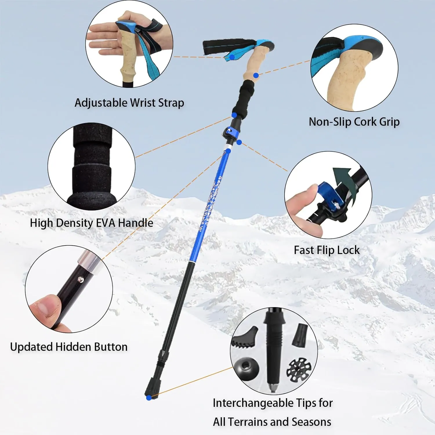 Trekking Poles Lightweight Collapsible Hiking Poles Folding Aluminum Walking Sticks 2 Pack Walking Sticks for Hiking with Cork Grip