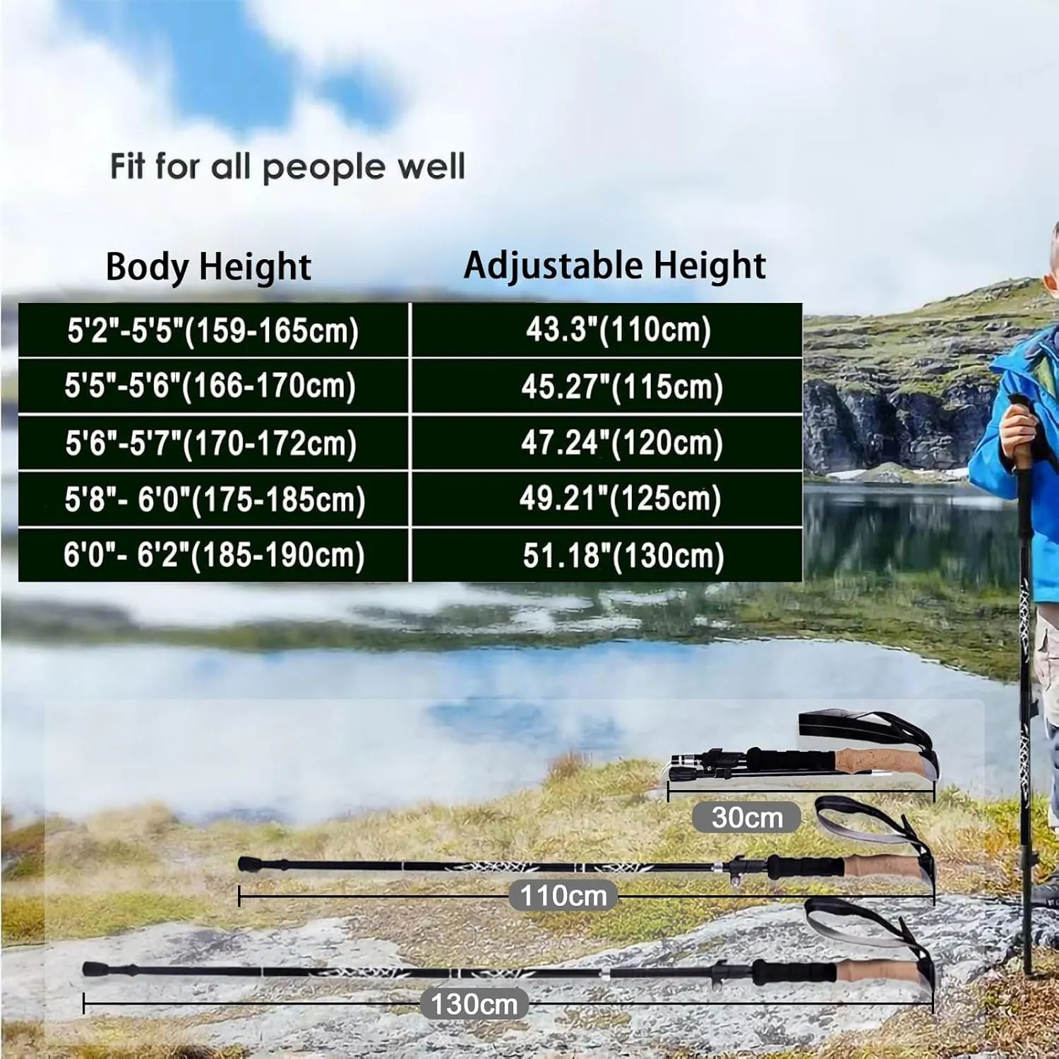 Trekking Poles Lightweight Collapsible Hiking Poles Folding Aluminum Walking Sticks 2 Pack Walking Sticks for Hiking with Cork Grip