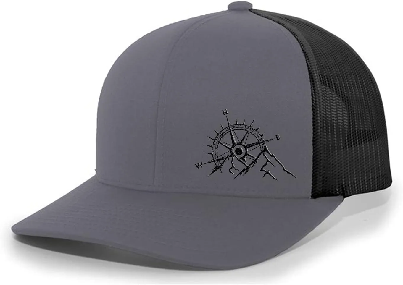 Trenz Shirt Company Men's Outdoors Mountain Scenic Forest Compass Woodland Embroidered Mesh Back Trucker Hat