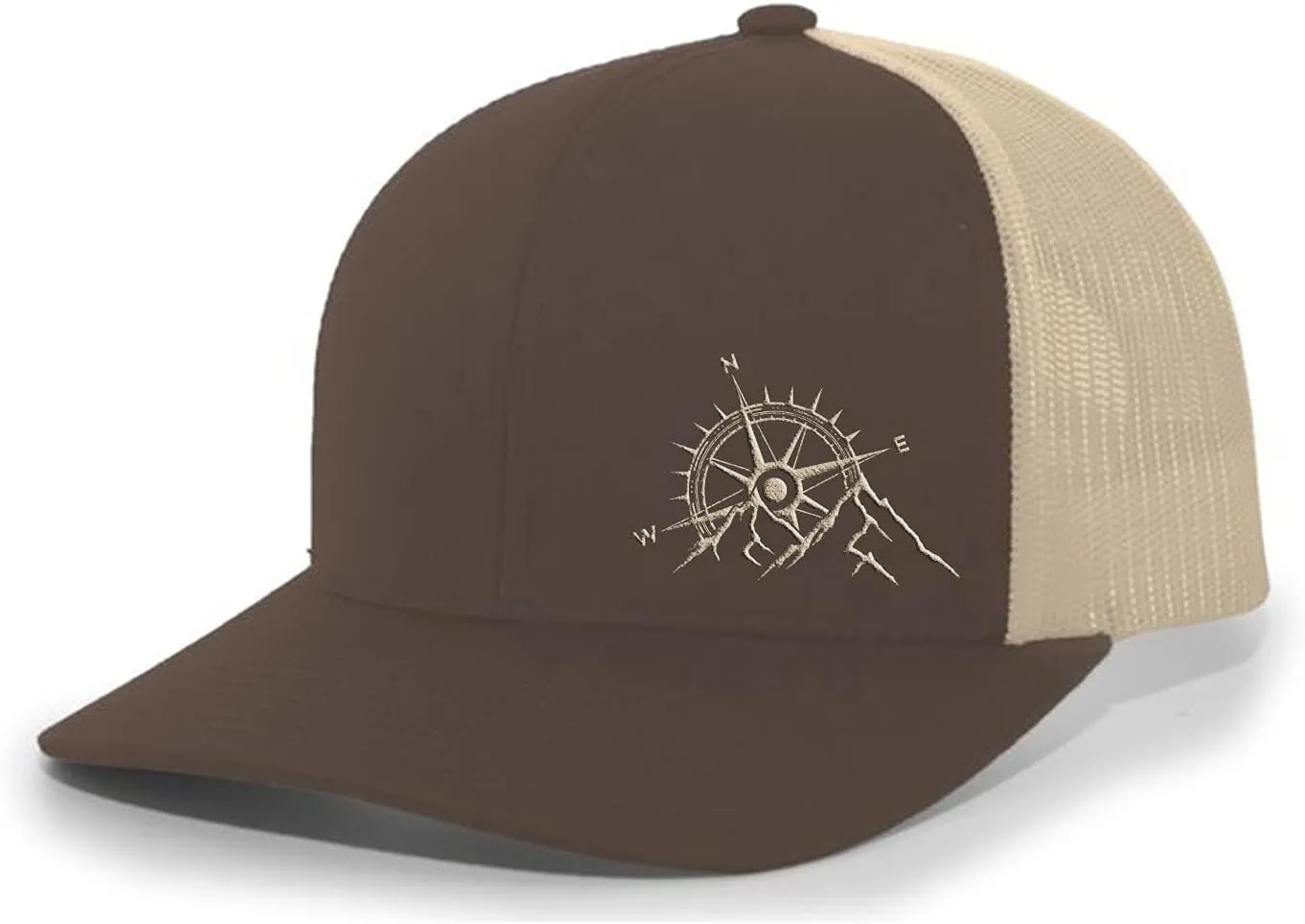 Trenz Shirt Company Men's Outdoors Mountain Scenic Forest Compass Woodland Embroidered Mesh Back Trucker Hat