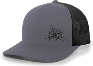 Trenz Shirt Company Men's Outdoors Mountain Scenic Forest Compass Woodland Embroidered Mesh Back Trucker Hat