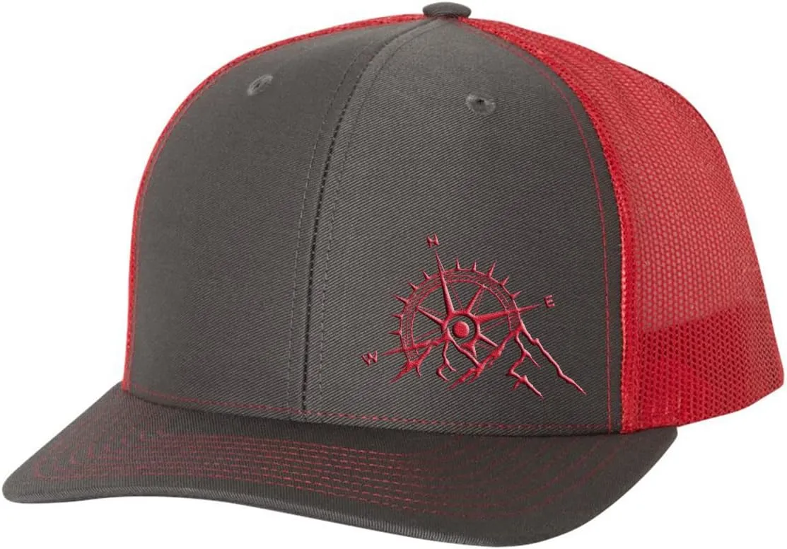 Trenz Shirt Company Men's Outdoors Mountain Scenic Forest Compass Woodland Embroidered Mesh Back Trucker Hat
