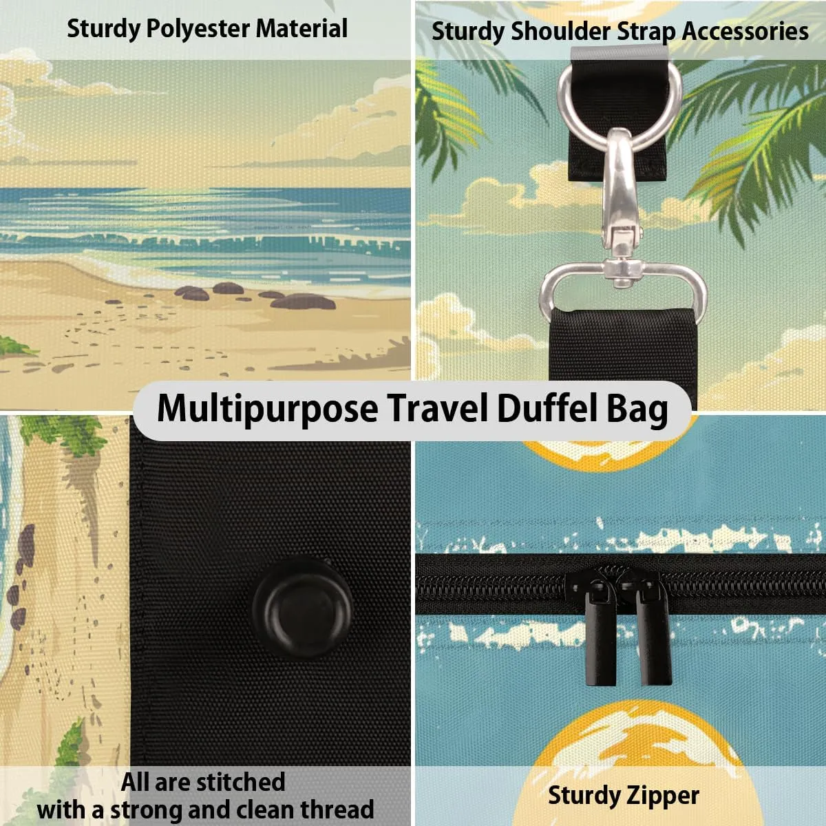 Tropical Beach Palm Tree Travel Duffle Bag, Sports Gym Bags for Women Men, Carry On Weekender Overnight Bag, Summer Coastal Nautical Workout Hospital Airplane Trips Bag