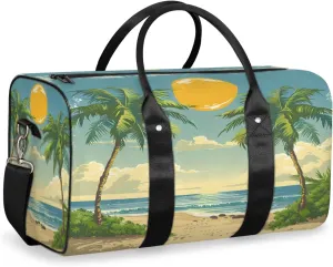 Tropical Beach Palm Tree Travel Duffle Bag, Sports Gym Bags for Women Men, Carry On Weekender Overnight Bag, Summer Coastal Nautical Workout Hospital Airplane Trips Bag