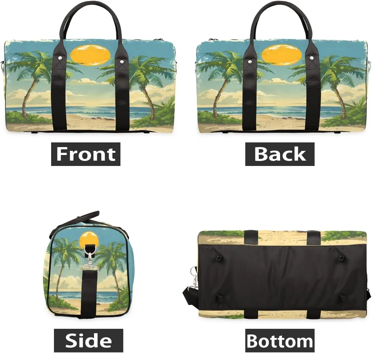 Tropical Beach Palm Tree Travel Duffle Bag, Sports Gym Bags for Women Men, Carry On Weekender Overnight Bag, Summer Coastal Nautical Workout Hospital Airplane Trips Bag