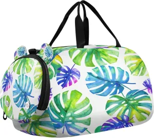 Tropical Green Palm Kids Overnight Sports Duffel Bags with Shoe Compartment & Wet Pocket Travel Sport Gym Bag for Girls Boys
