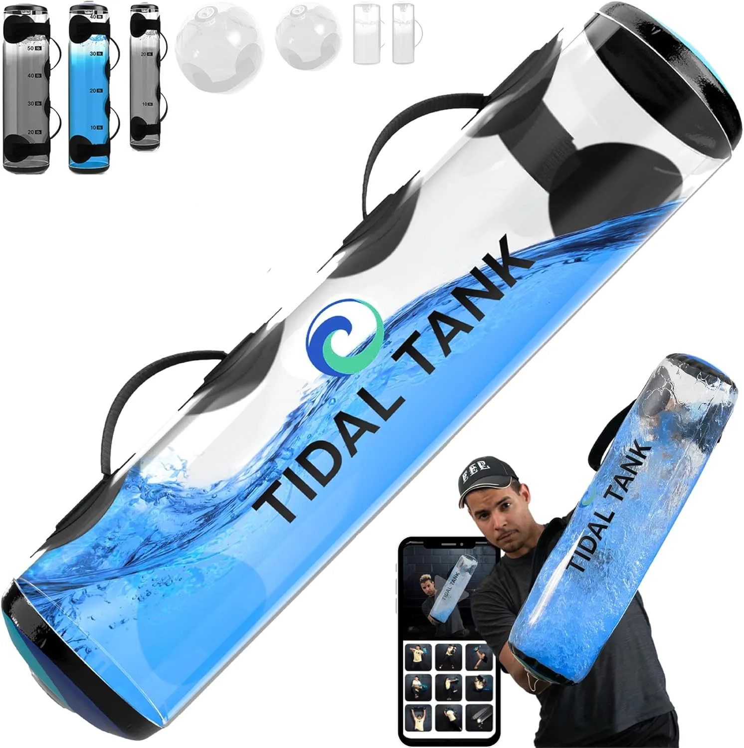 Tube - The Original Aqua Bag - Water Weight Bag 70 lbs - Adjustable Workout Sand Bags Weights Alternative - Portable Sandbag Fitness Equipment Set for Home Exercise Gym- Including App Videos