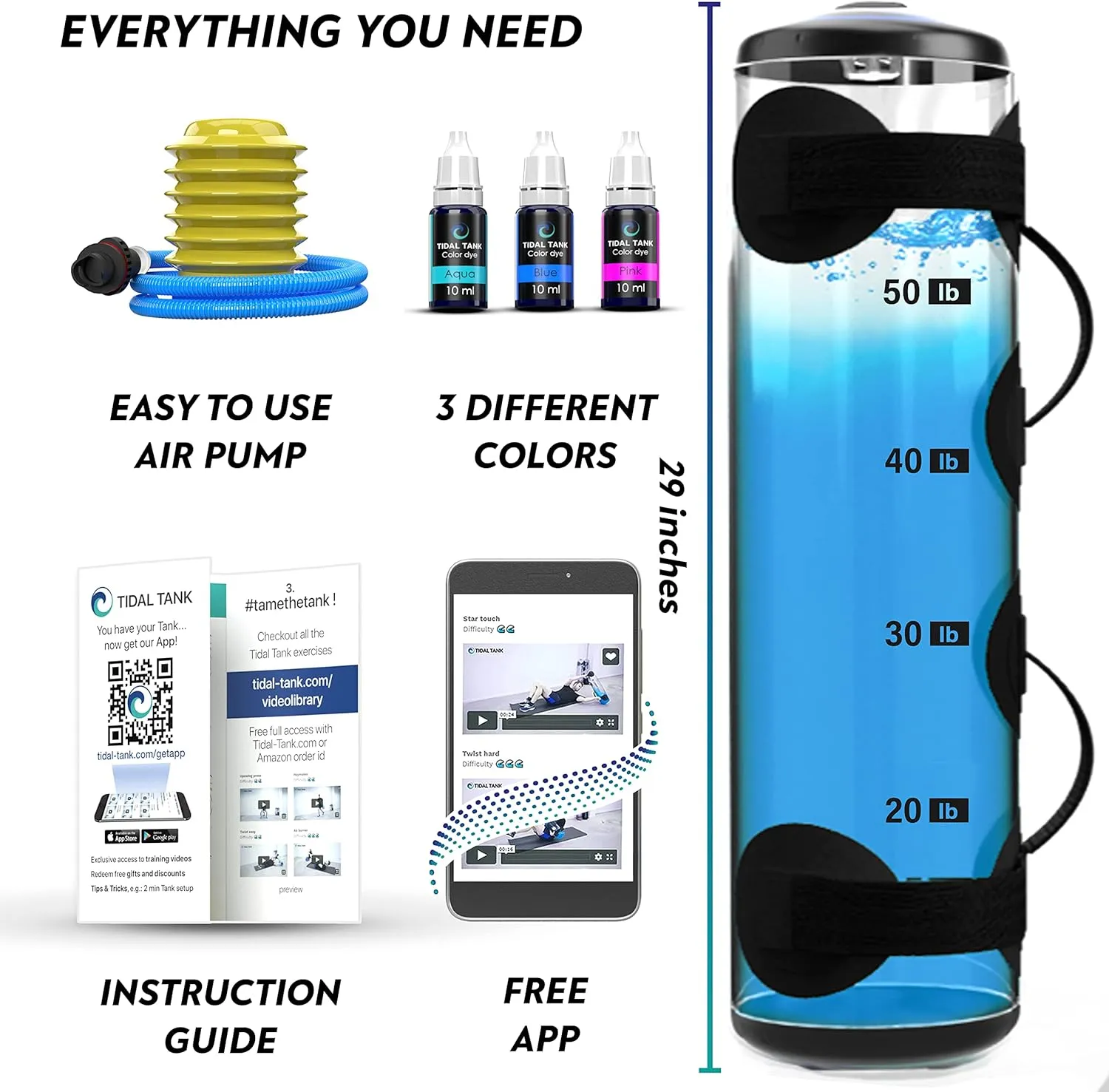 Tube - The Original Aqua Bag - Water Weight Bag 70 lbs - Adjustable Workout Sand Bags Weights Alternative - Portable Sandbag Fitness Equipment Set for Home Exercise Gym- Including App Videos
