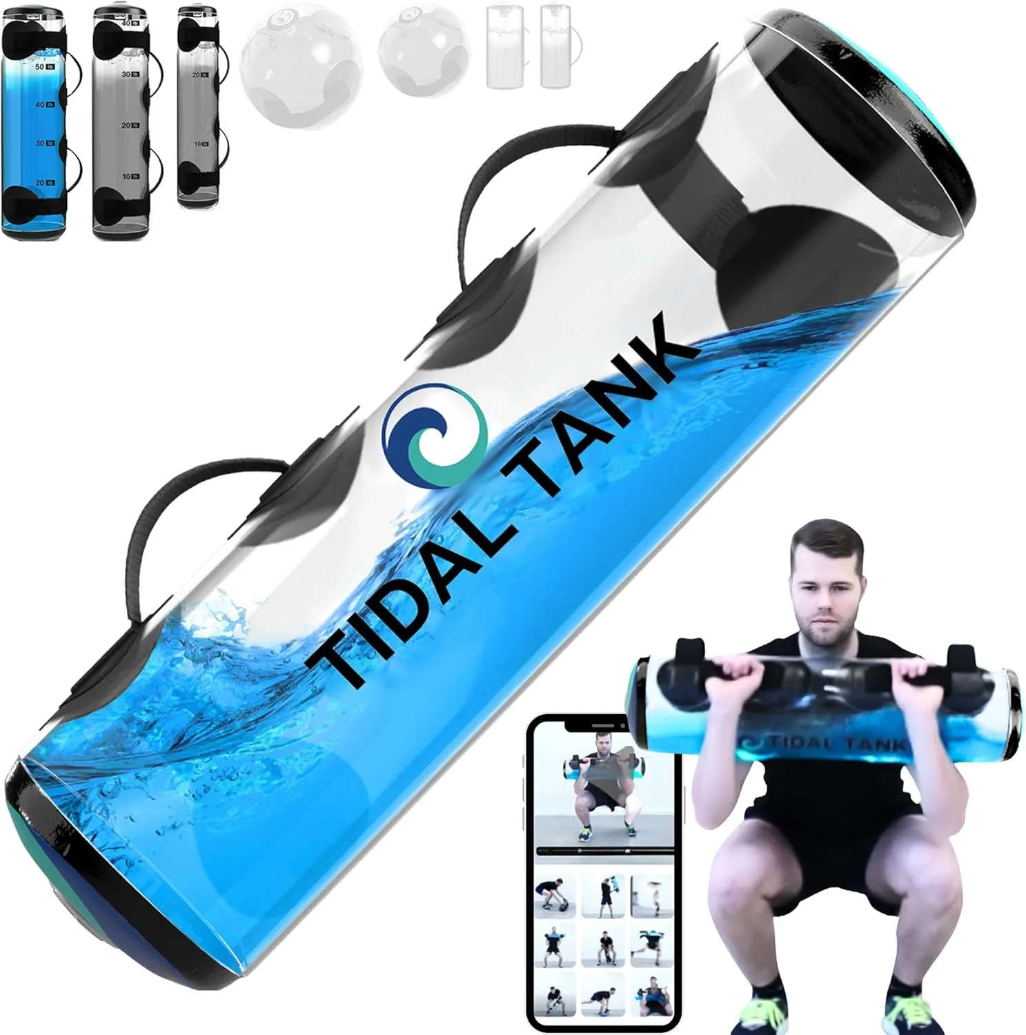 Tube - The Original Aqua Bag - Water Weight Bag 70 lbs - Adjustable Workout Sand Bags Weights Alternative - Portable Sandbag Fitness Equipment Set for Home Exercise Gym- Including App Videos