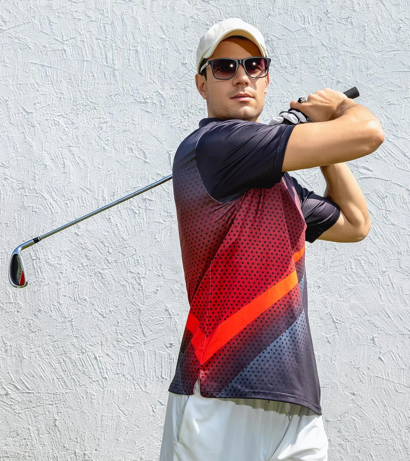 uideazone Mens Golf Shirt Dry Fit Athletic Polo Shirts Moisture Wicking Performance 3D Print Short Sleeve