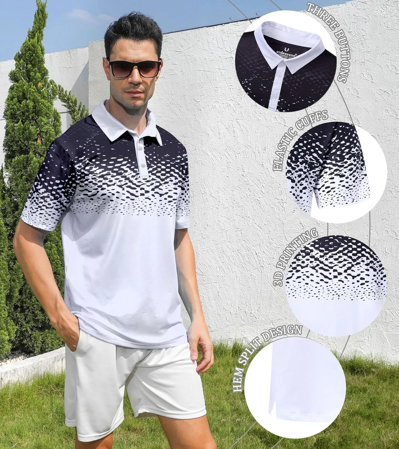 uideazone Mens Golf Shirt Dry Fit Athletic Polo Shirts Moisture Wicking Performance 3D Print Short Sleeve