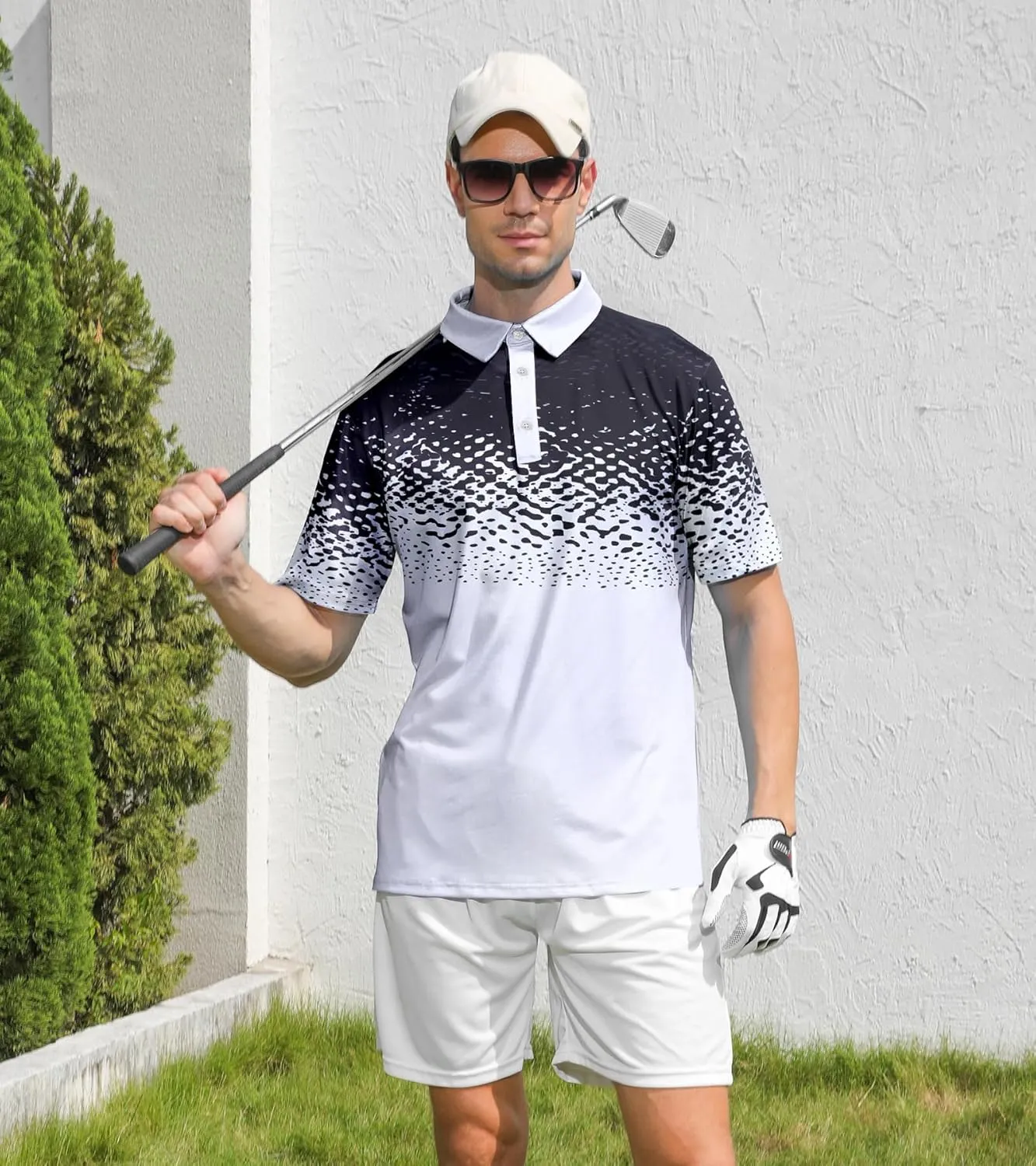 uideazone Mens Golf Shirt Dry Fit Athletic Polo Shirts Moisture Wicking Performance 3D Print Short Sleeve