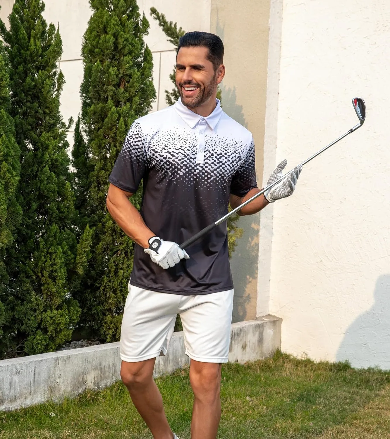 uideazone Mens Golf Shirt Dry Fit Athletic Polo Shirts Moisture Wicking Performance 3D Print Short Sleeve