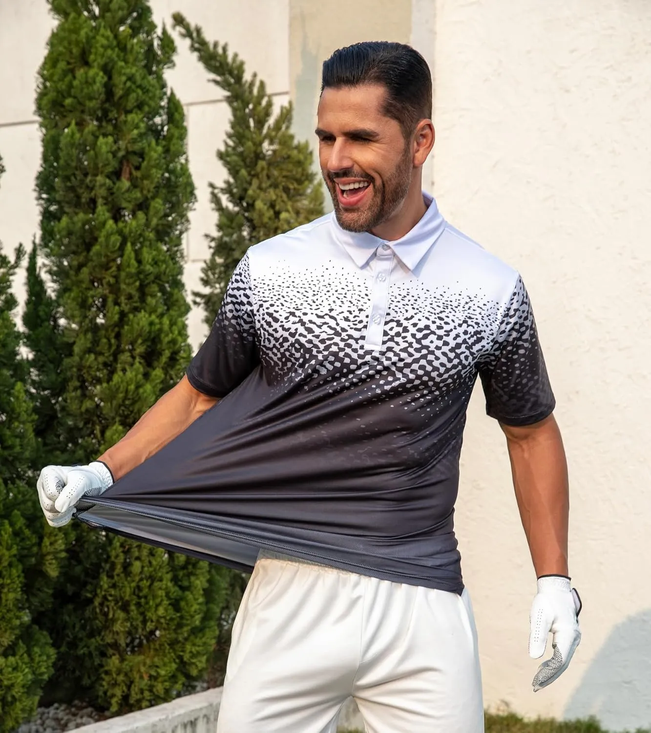 uideazone Mens Golf Shirt Dry Fit Athletic Polo Shirts Moisture Wicking Performance 3D Print Short Sleeve