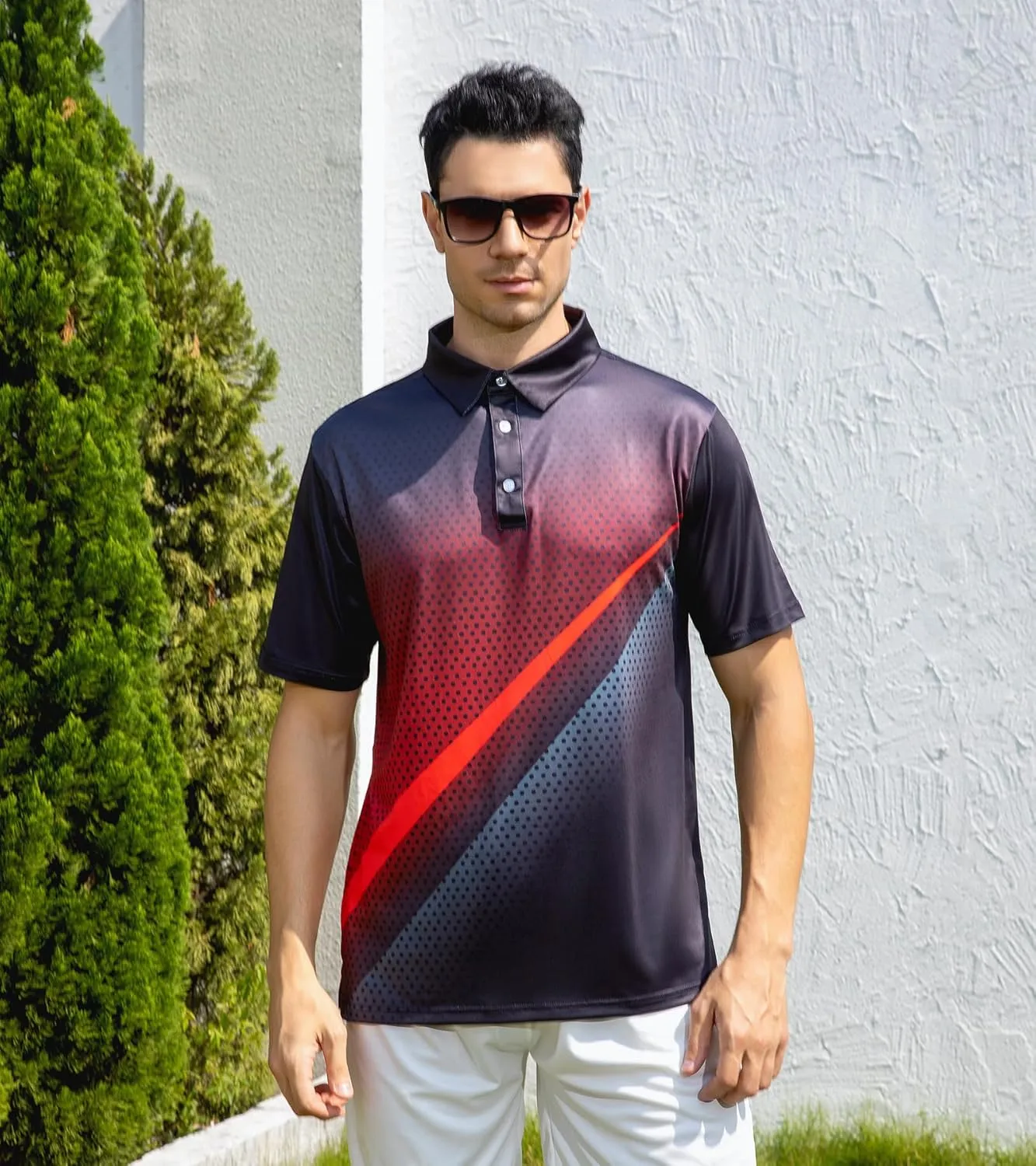 uideazone Mens Golf Shirt Dry Fit Athletic Polo Shirts Moisture Wicking Performance 3D Print Short Sleeve