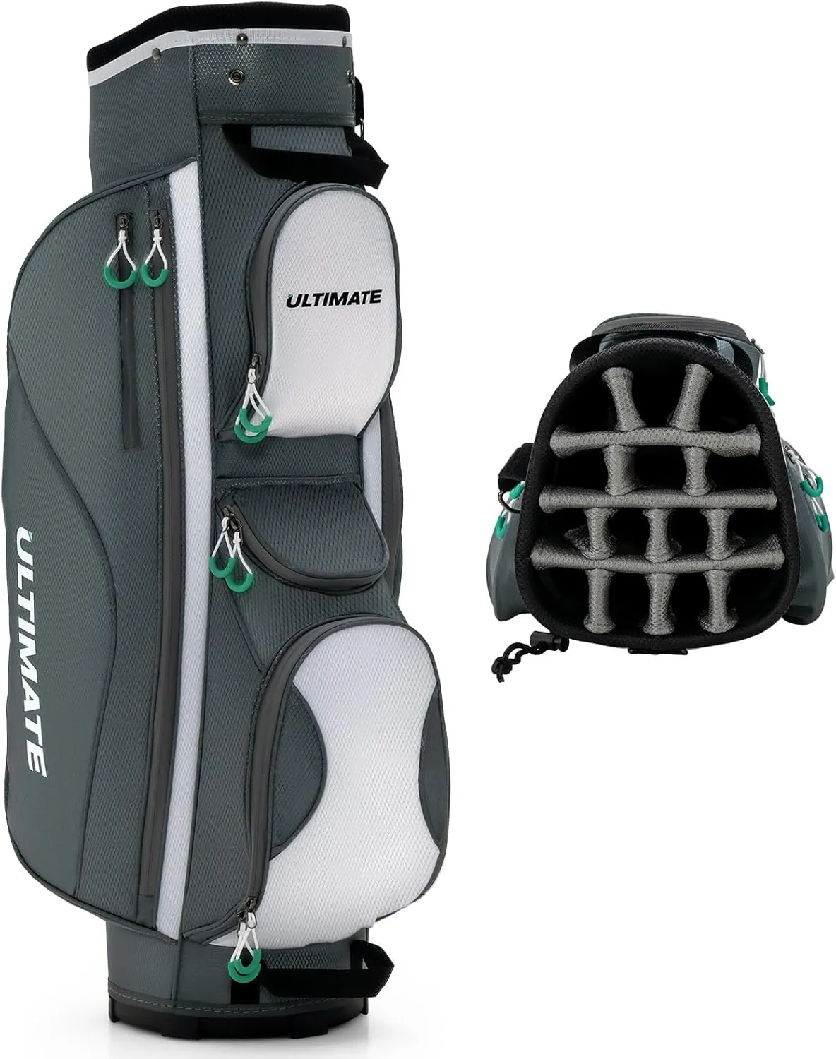 ULTIMATE 14-Way Golf Cart Bag, 3.7 LBS Lightweight Portable Golf Bag with Top Dividers, 7 Zipped Pockets Including Cooler Bag, Rain Hood, Shoulder Strap and Carrying Handles for Men Women