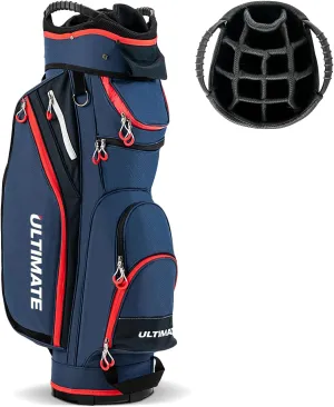 ULTIMATE Golf Cart Bag, 14 Way Top Dividers Golf Carry Bag w/Pockets & Umbrella Holder, Portable Golf Club Bag w/Soft Shoulder Strap & Rain Hood, Lightweight Golf Bag for Women & Men