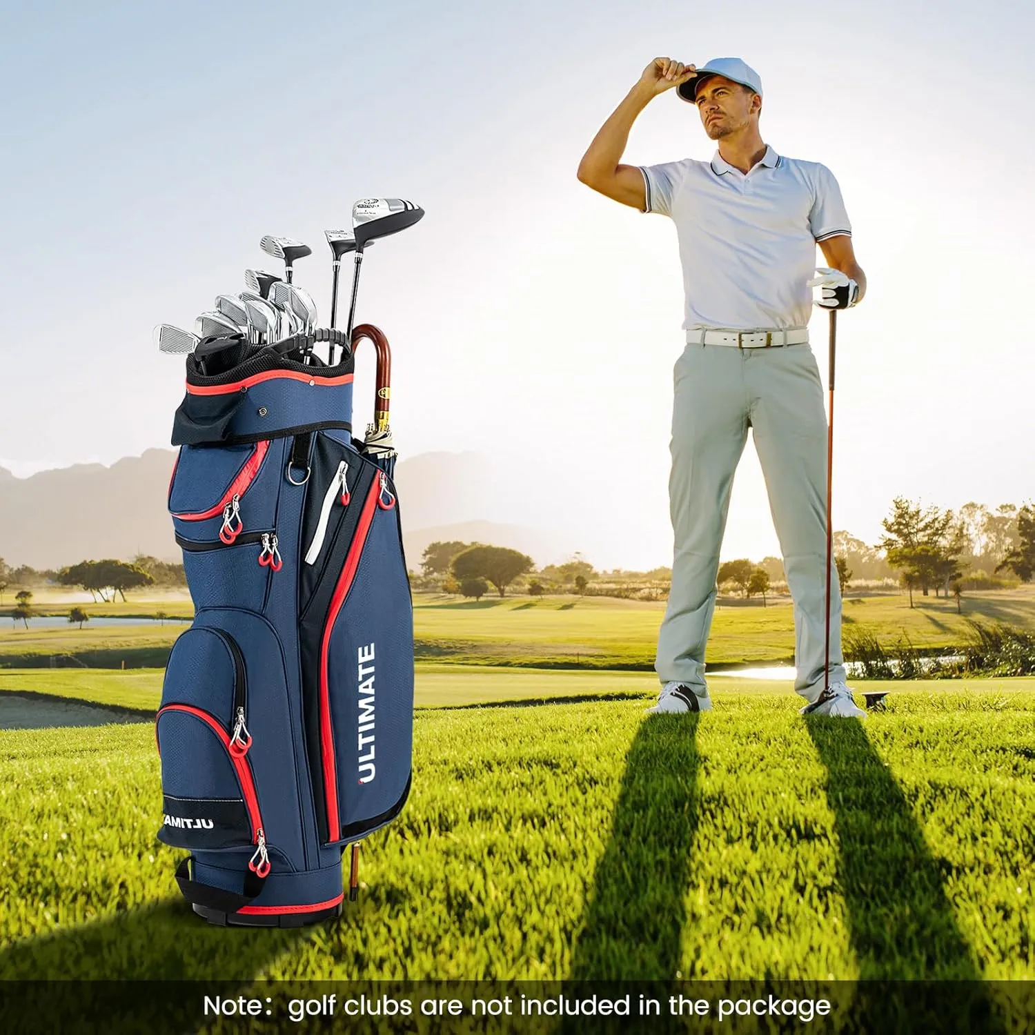 ULTIMATE Golf Cart Bag, 14 Way Top Dividers Golf Carry Bag w/Pockets & Umbrella Holder, Portable Golf Club Bag w/Soft Shoulder Strap & Rain Hood, Lightweight Golf Bag for Women & Men