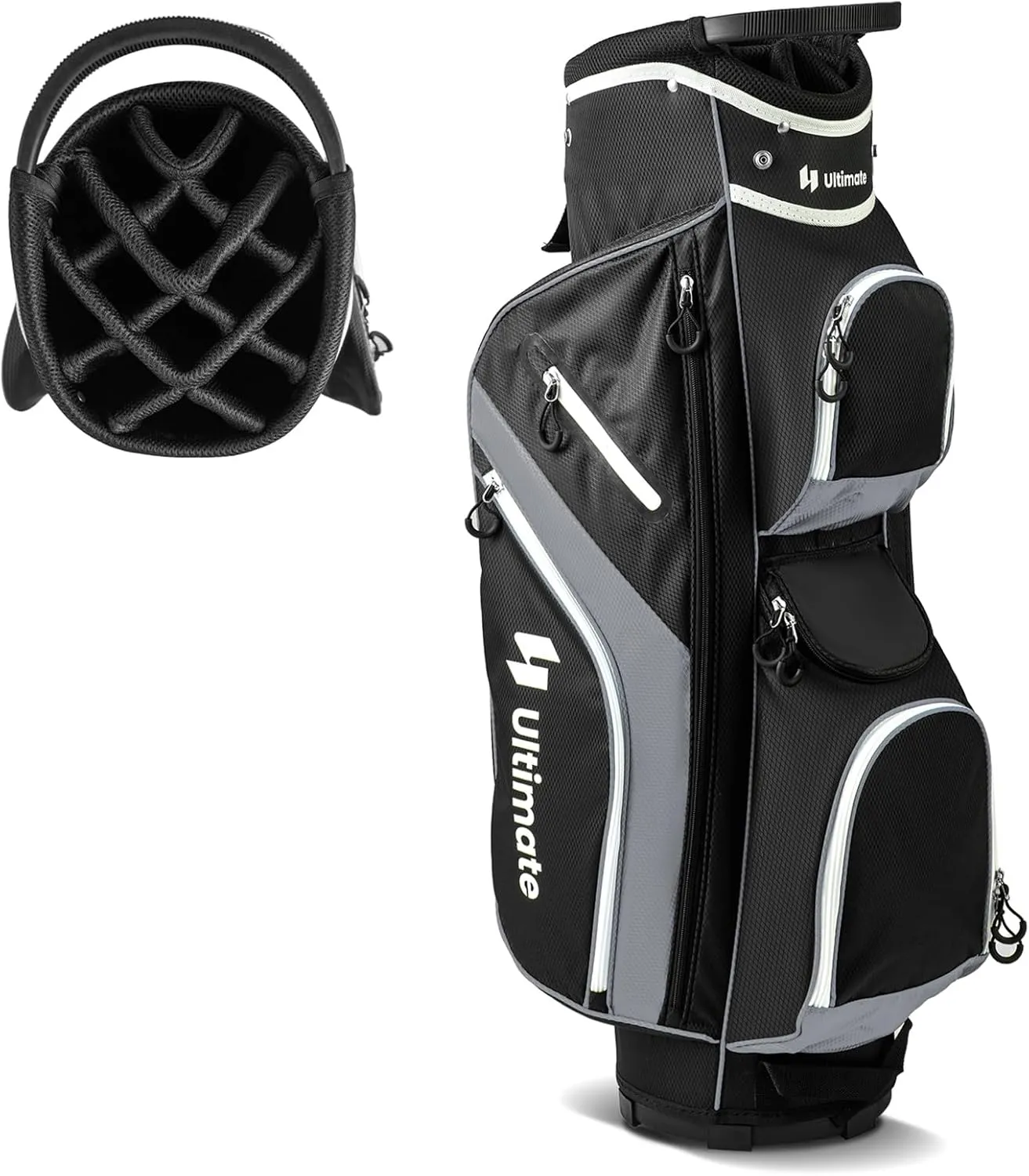 ULTIMATE Golf Cart Bag with 14-Way Top Dividers, Golf Club Bag w/ 9 Pockets incl. Cooler Bag, Rain Hood/Dust Cover, Detachable Shoulder Strap & Carry Handles, Lightweight for Men & Women