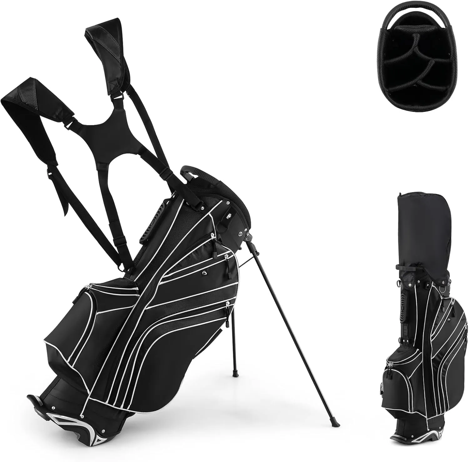 ULTIMATE Golf Stand Bag, 6 Way Top Dividers Golf Bag w/Pockets & Cooler Bag, Lightweight Portable Golf Club Bag w/Dual Shoulder Strap & Rain Hood, Golf Carry Bag for Women & Men