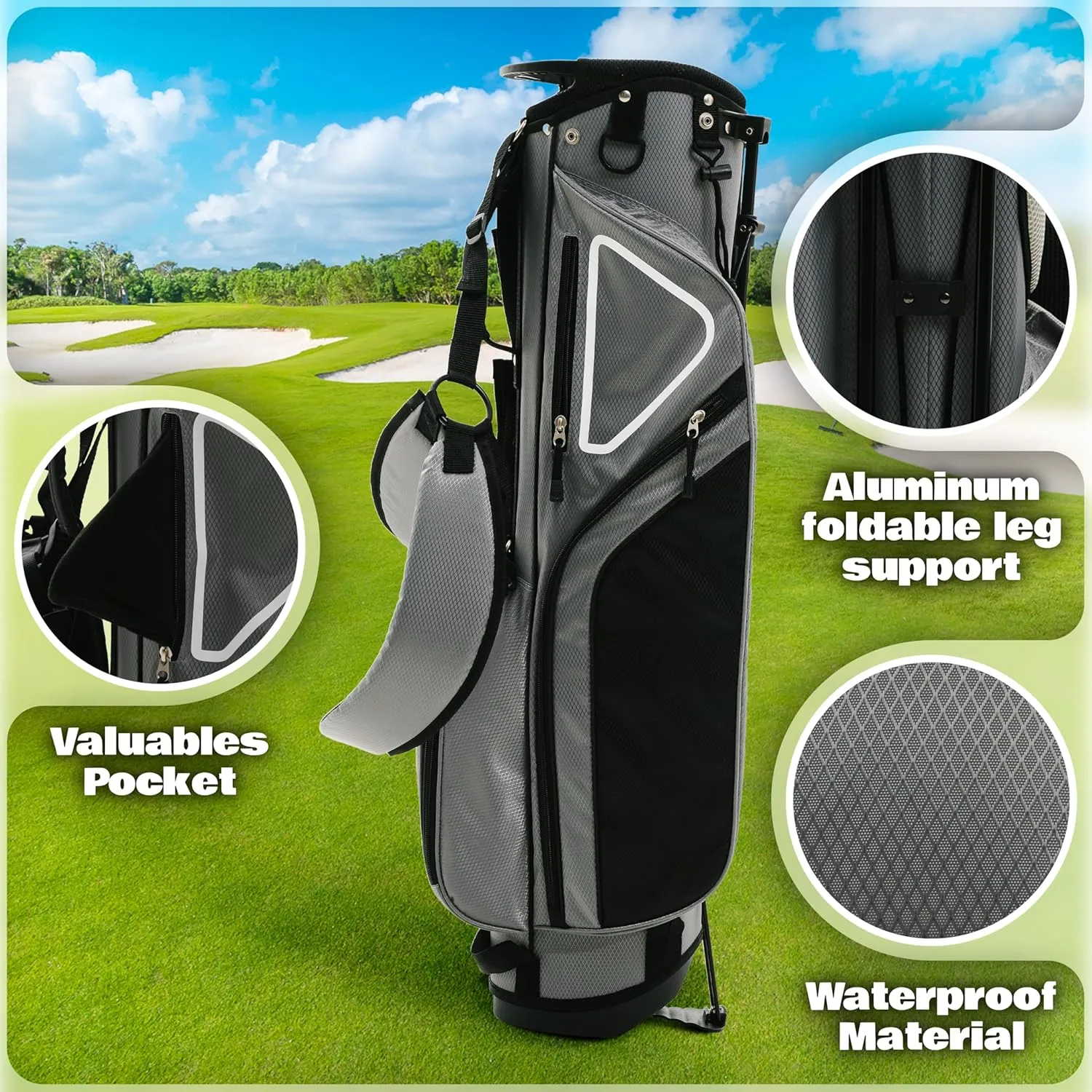 Ultra-Lite Golf Stand Bag - 3 Lbs, 4 Way Divider Portable Golf Carry Bag, Golf Club Bag with Rain Hood, Water-Repellent Golf Travel Case - Golf Gifts for Men and Women