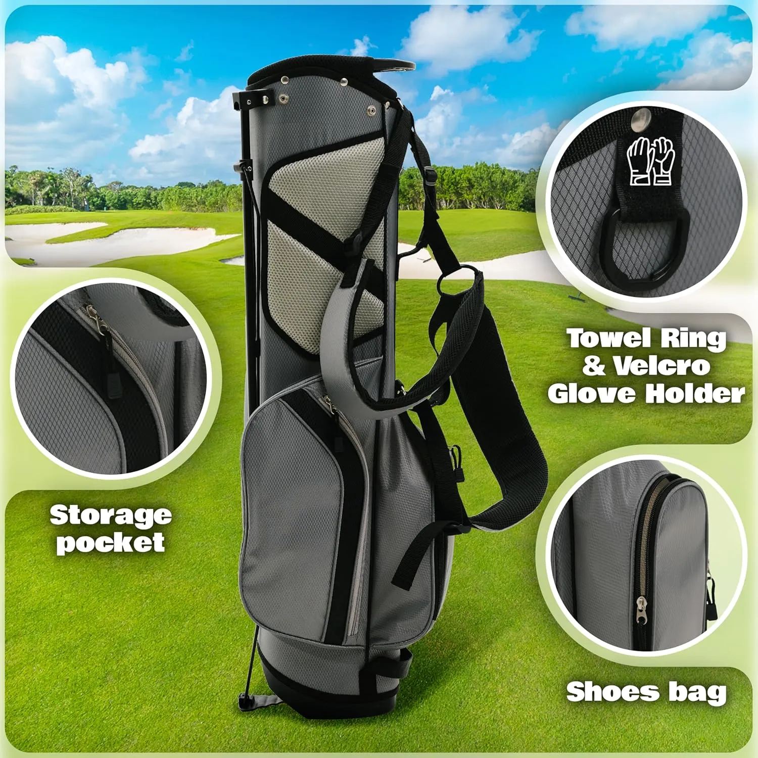 Ultra-Lite Golf Stand Bag - 3 Lbs, 4 Way Divider Portable Golf Carry Bag, Golf Club Bag with Rain Hood, Water-Repellent Golf Travel Case - Golf Gifts for Men and Women