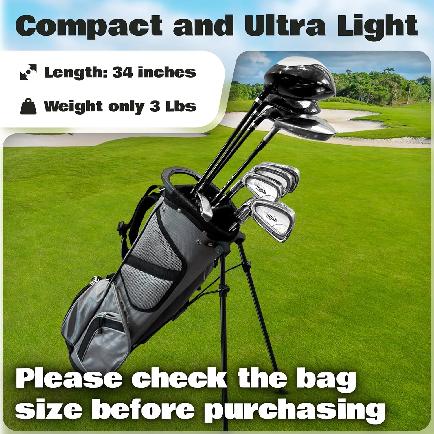 Ultra-Lite Golf Stand Bag - 3 Lbs, 4 Way Divider Portable Golf Carry Bag, Golf Club Bag with Rain Hood, Water-Repellent Golf Travel Case - Golf Gifts for Men and Women