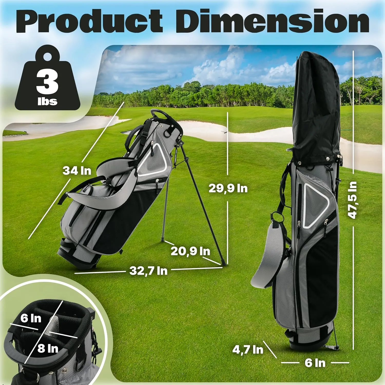 Ultra-Lite Golf Stand Bag - 3 Lbs, 4 Way Divider Portable Golf Carry Bag, Golf Club Bag with Rain Hood, Water-Repellent Golf Travel Case - Golf Gifts for Men and Women