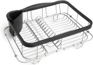 Umbra Sinkin Dish Drying Rack – Drainer with Cup Holders and Removable Cutlery Caddy – Use Over Sink, in Sink, or On Counter, Deluxe, Black/Nickel