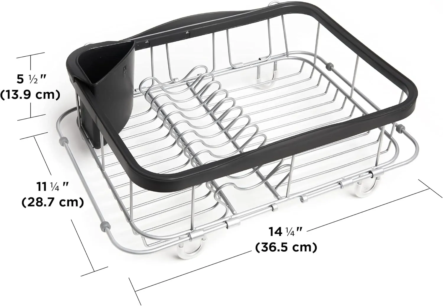 Umbra Sinkin Dish Drying Rack – Drainer with Cup Holders and Removable Cutlery Caddy – Use Over Sink, in Sink, or On Counter, Deluxe, Black/Nickel