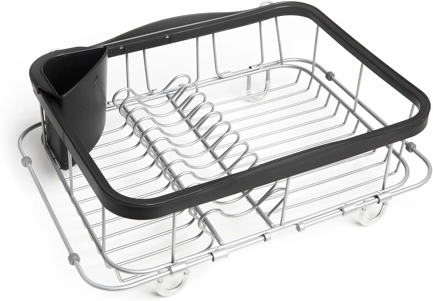 Umbra Sinkin Dish Drying Rack – Drainer with Cup Holders and Removable Cutlery Caddy – Use Over Sink, in Sink, or On Counter, Deluxe, Black/Nickel