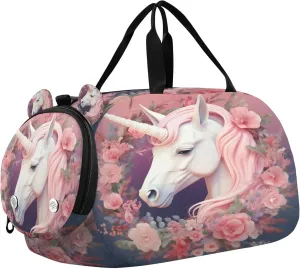 Unicorn Kids Overnight Sports Duffel Bags with Shoe Compartment & Wet Pocket Travel Sport Gym Bag for Girls Boys