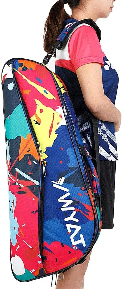 UNISTRENGH Badminton Racket Bag Waterproof Tennis Racquet Single Shoulder Bags 3 to 6 Racquet Tote Pack for Men Women Youth and Adult