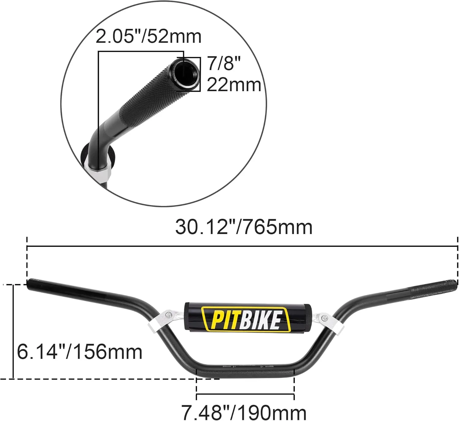 Universal 7/8 Inch 22mm Dirt Bike Handlebars, Upgraded Pit Bike Handlebar with Foam Pad and Anti-slip Handlebar Grips for Motocross CRF YZF KXF KLX RMZ DRZ Pit Dirt Bike ATV Quad - Black