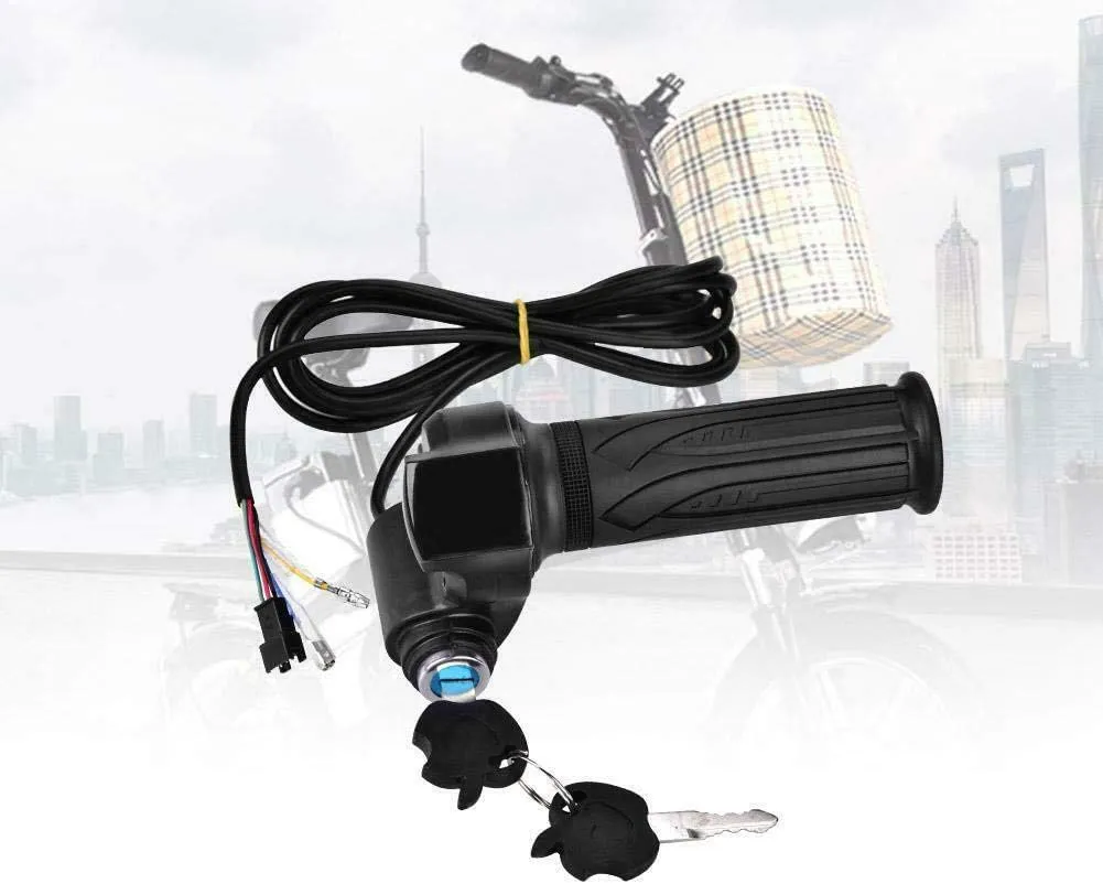 Universal Electric Handlebar Grips, 1 Pair Waterproof LCD Battery Voltage Display Twist Throttle Grips with Lock Function for E-Bike, Scooter