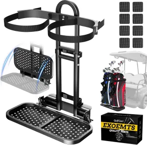 Universal Foldable Golf Cart Rear Seat Bag Holder, Upgraded Golf Cart Rear Seat Bag Rack for EZGO Club Car Yamaha, Fits Safety Grip Bar Maximum 8'' Wide, Preinstalled, Space-Saving, No-Drill