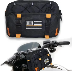 Universal Motorcycle Handlebar Bag - Black American Flag 1680D Water-resistant Tool Fork Sissy Bar Bag for Motorbike Cruiser Softail Dyna Sportsters Dirt Bike Bicycle ATV
