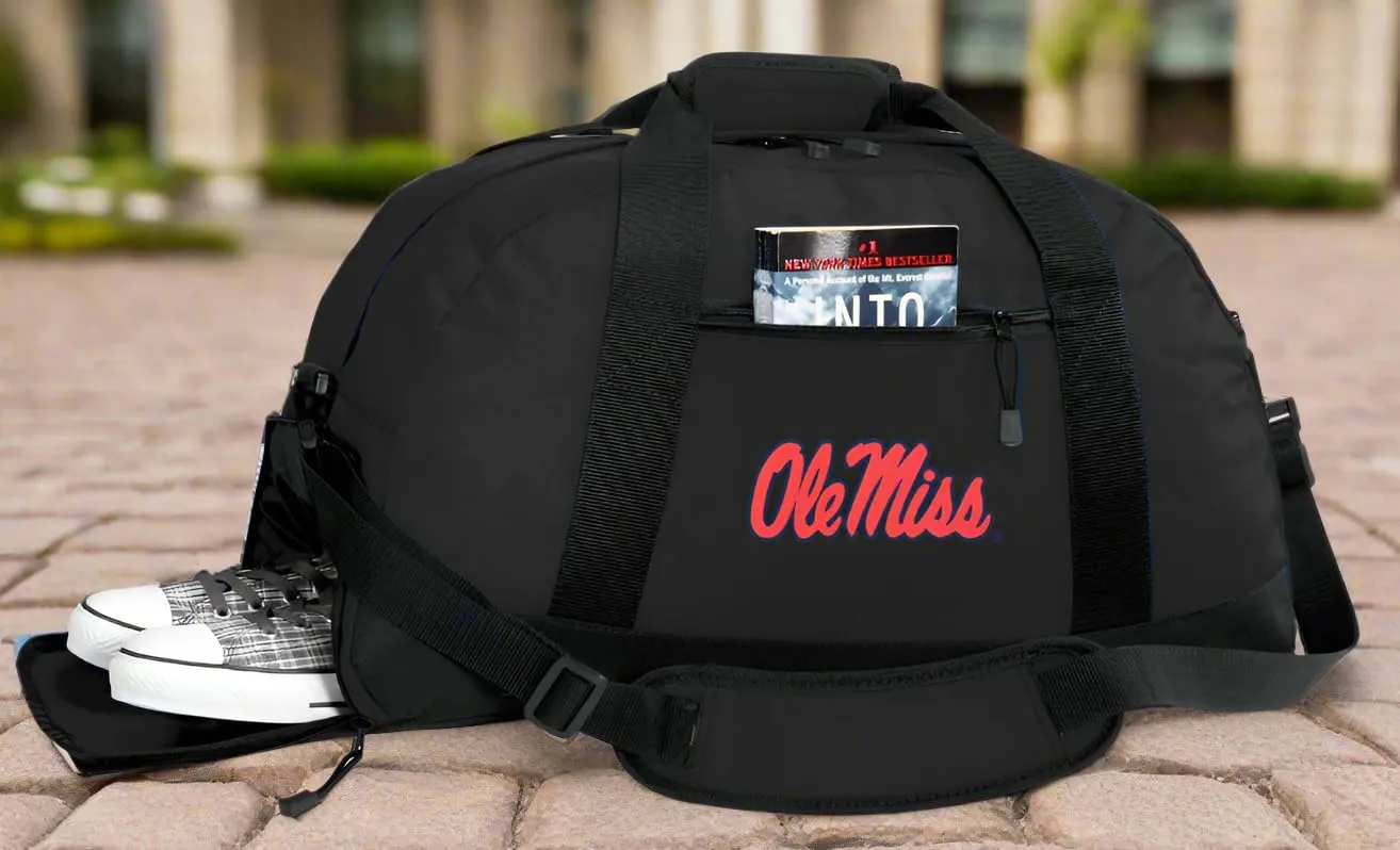 University of Mississippi Duffel Bag Suitcase - Ole Miss Gym Bags w/SHOE POCKETS (Black)
