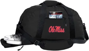 University of Mississippi Duffel Bag Suitcase - Ole Miss Gym Bags w/SHOE POCKETS (Black)