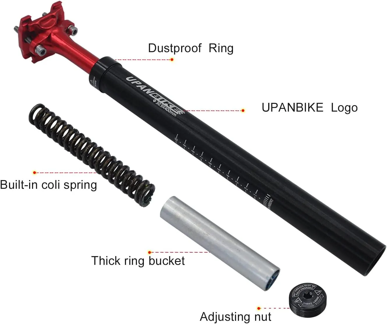 UPANBIKE Bike Suspension Seatpost 400mm Length φ27.2mm 28.6mm 30.9mm 31.6mm Shock Absorber Seat Post for Mountain Bike Seat Post BMX Road Bike