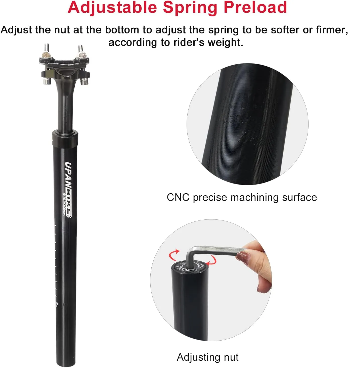 UPANBIKE Bike Suspension Seatpost 400mm Length φ27.2mm 28.6mm 30.9mm 31.6mm Shock Absorber Seat Post for Mountain Bike Seat Post BMX Road Bike