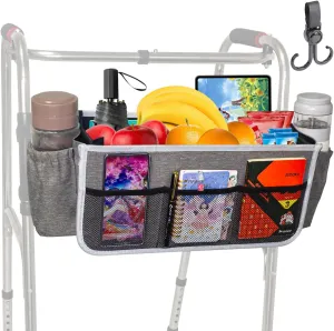 Upgrade Walker Basket Walker Bag For Folding Walker With 2 Cup Holder,Bag For Walker,Walker Tray,Baskets For Walkers For Seniors,Walker Accessories Basket,Foldable Walker Storage Bag With Big Capacity