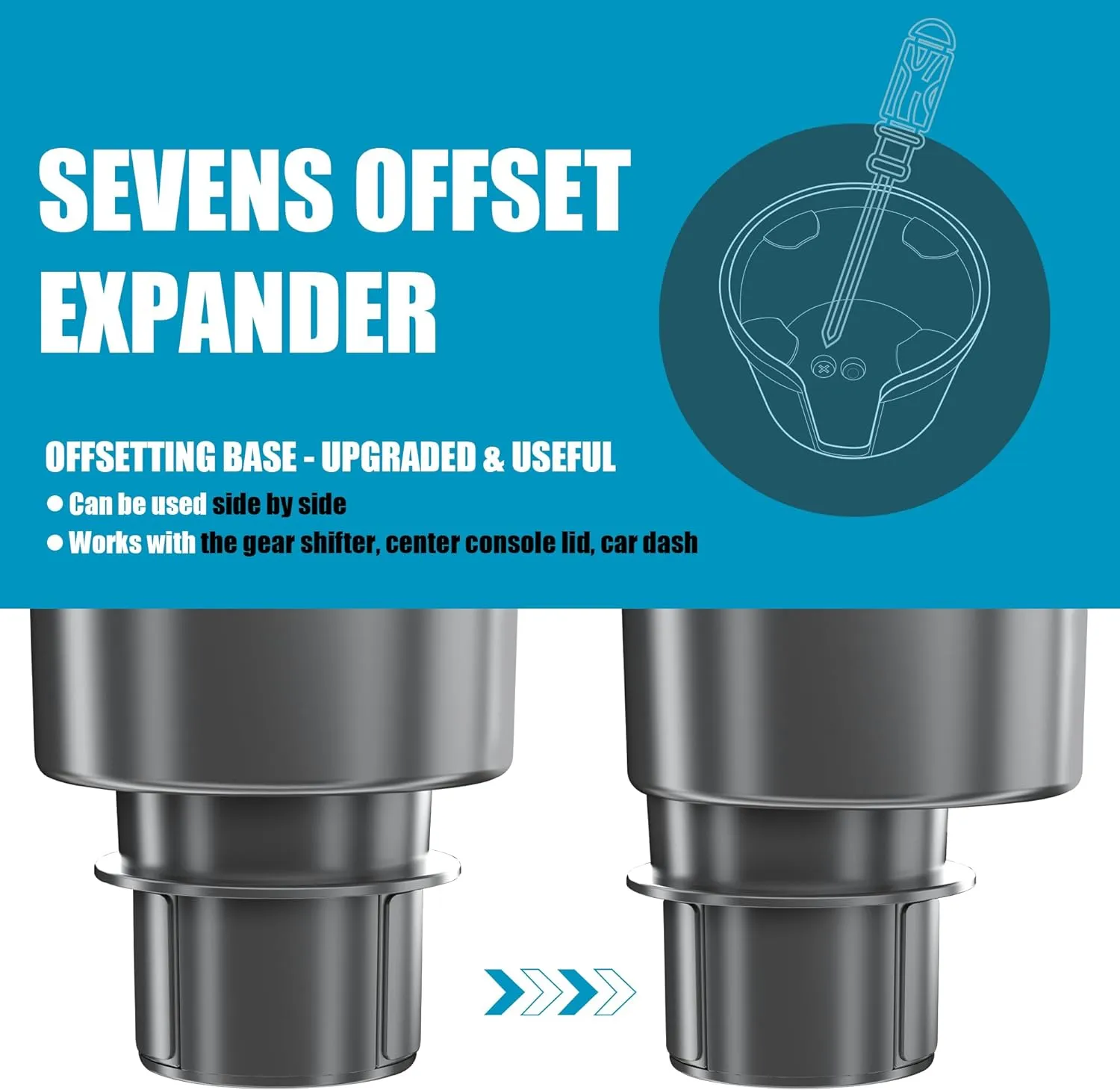 Upgraded Car Cup Holder Expander Adapter with Offset Adjustable Base, Compatible with Yeti 14/24/36/46oz Ramblers, Hydro Flasks 32/40oz, Other Large Bottles Mugs in 3.5"-4.0", Silver 1 Pack